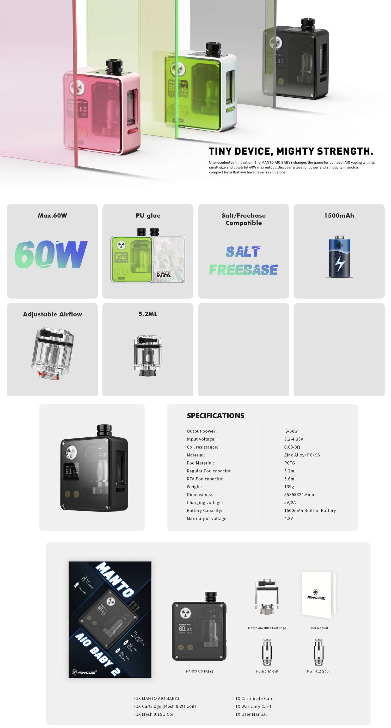 manto aio baby 60w 套装–超大烟雾设备